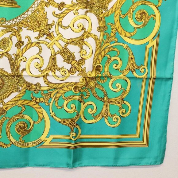 HERMES Carre 90 Scarf ""LES TUILERIE"" Silk Green Auth - Picture 7 of 14